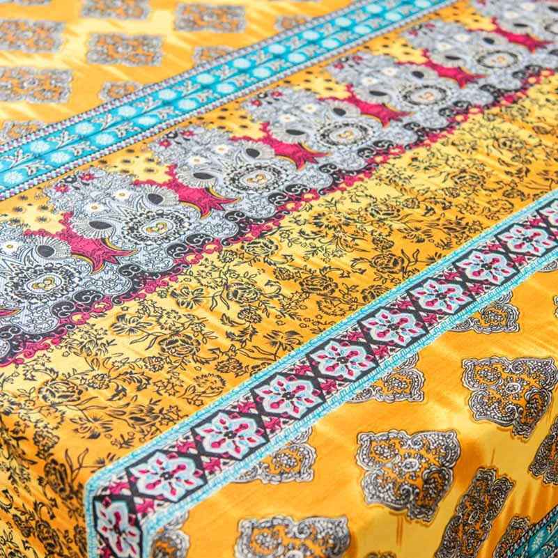 Bohemian Cotton Linen Fabric with Vintage Ethnic Print
