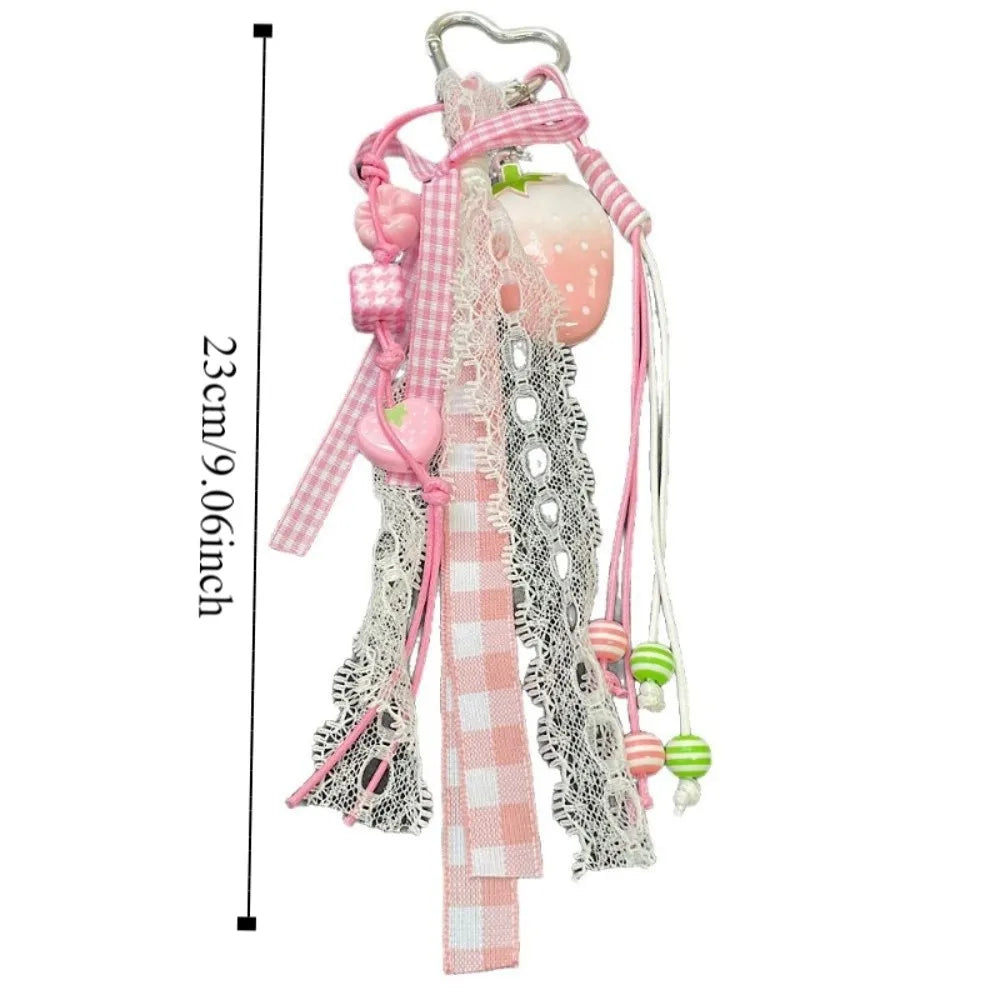 Strawberry Bag Charm Keychain with Ribbon Bow