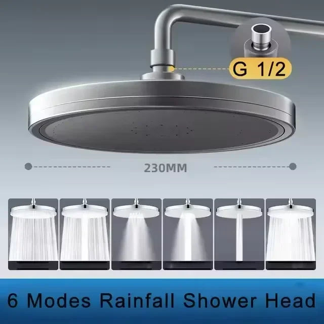Cabezal de ducha de lluvia grande con 6 modos de pulverización