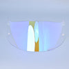 A clear motorcycle helmet visor lens shield with a gradient tint featuring yellow and blue hues.
