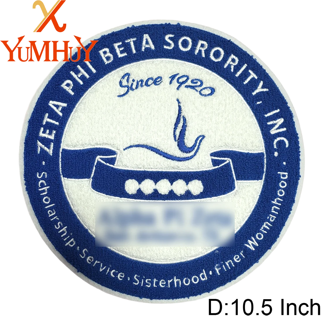 Vintage chenille iron-on patch featuring the text Zeta Phi Beta Sorority, Inc. Since 1920 and Fine Womanhood.