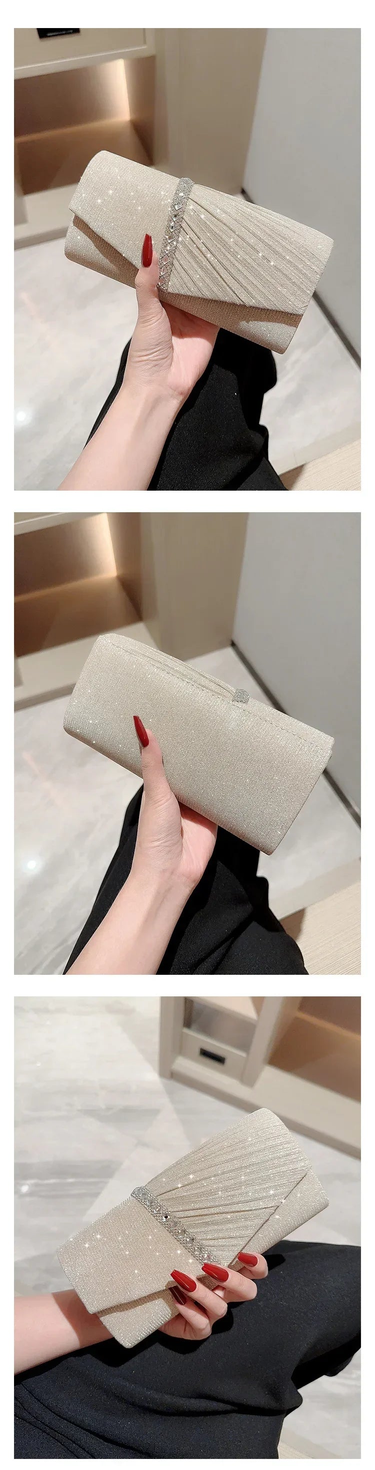 Glitter Envelope Clutch with Chain Strap