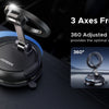 A magnetic car phone mount with 360 degree adjustment shown on a dark dashboard surface.