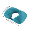 A teal inflatable U-shaped travel neck pillow shown with dimensions 28cm by 40cm.