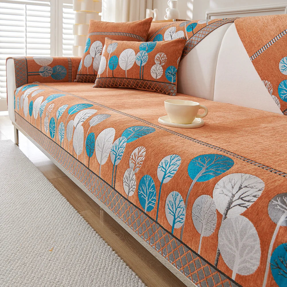 Chenille Jacquard Sofa Cover with Anti-Slip Backing