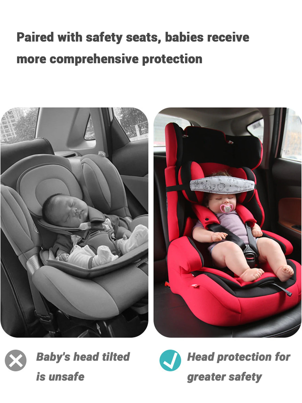 Baby Car Seat Head Support Pillow with Adjustable Strap