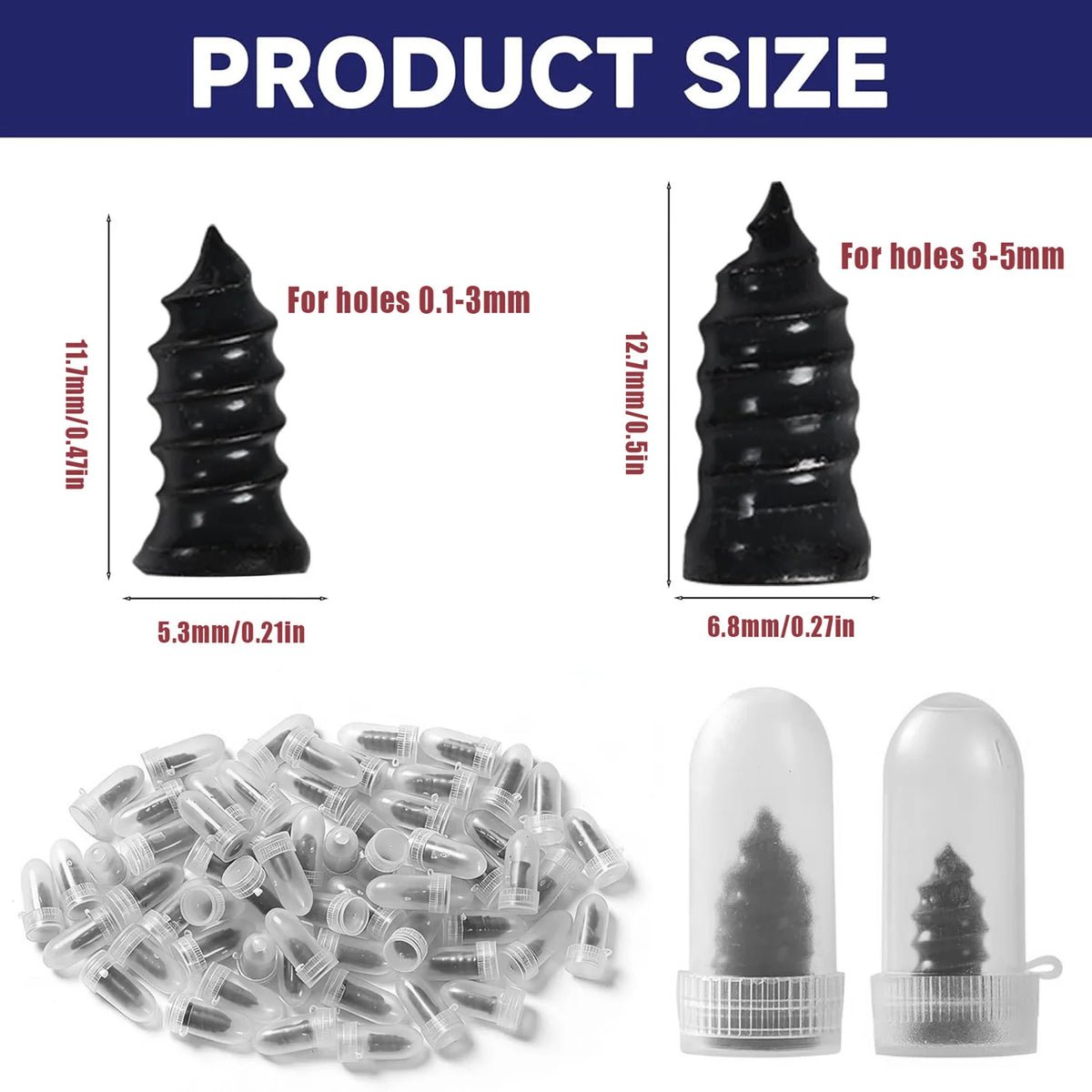 Une collection d'aiguilles de réparation de pneus en plastique transparent et d'un outil conique noir pour diverses réparatio