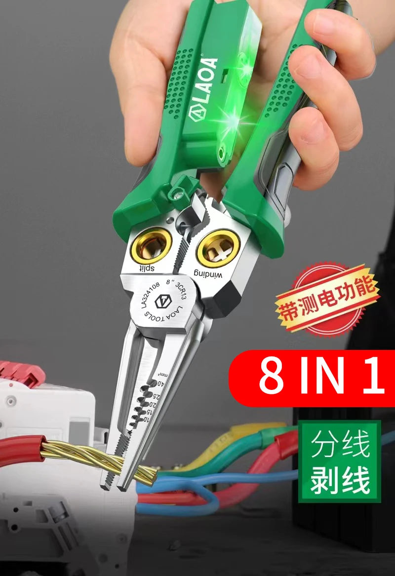 8-in-1 Multifunctional Wire Stripping Pliers with Electrical Test Function