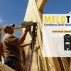 A man is using a MELOTOUGH cordless drill hook for a tool belt in a construction setting.