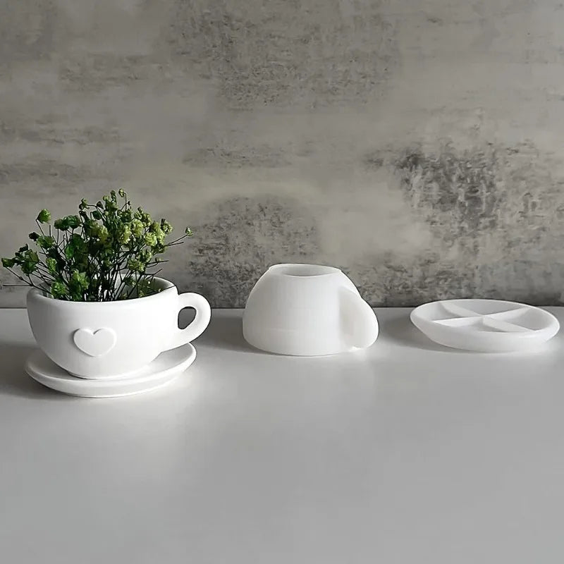 Heart-Shaped Teacup & Saucer Silicone Mold with Handle