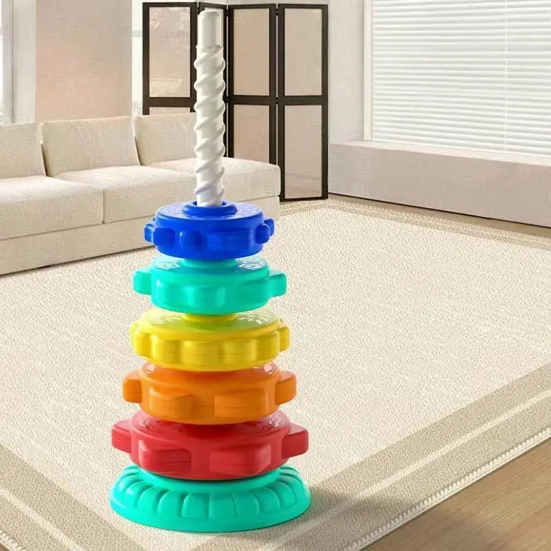 Montessori Rainbow Stacking Tower with Spinning Rings