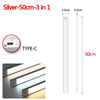 Silver 50cm 3 in 1 rechargeable LED motion sensor light with Type-C connection and adjustable height.