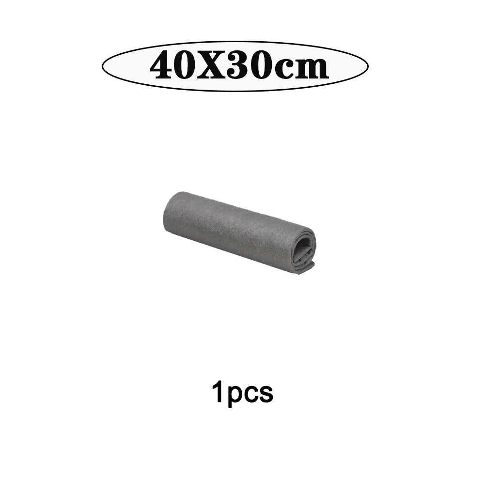 A roll of gray microfiber glass cleaning cloths, measuring 40x30cm.