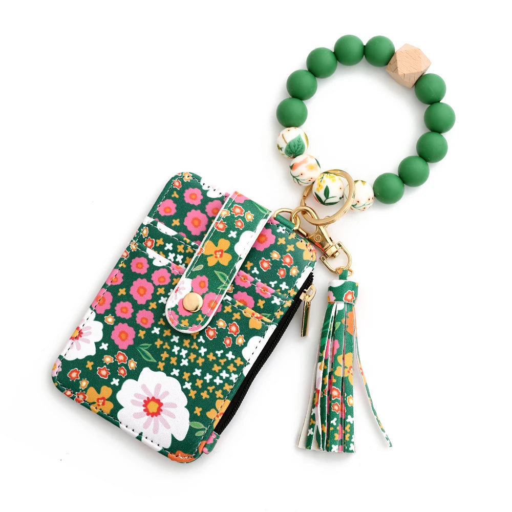Floral Print PU Leather Wristlet Wallet with Card Holder