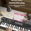 A close-up of a 37-key multifunctional electronic keyboard with black and white keys, used for immersive play.