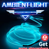 A blue glowing light strip is shown with a control interface, designed to create ambient light.