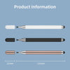 Three versions of a capacitive stylus pen shown side by side: white, black, and rose gold.