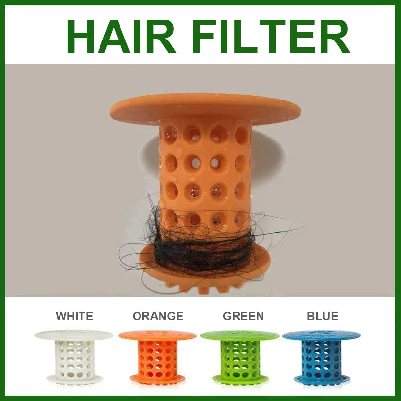 A collection of flexible hair filters in white, orange, green, and blue, shown next to a larger orange filter.