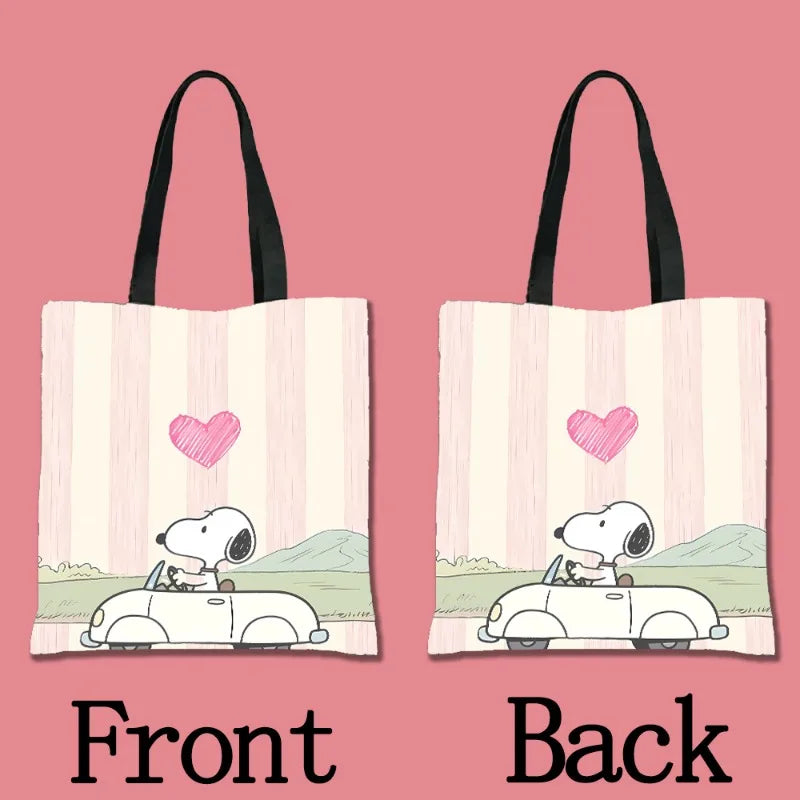 Snoopy Cartoon Canvas Tote Bag – Large Capacity, Foldable & Reusable