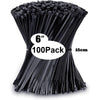 A bulk pack of black nylon cable ties with 6-inch length for organizing and securing cables.