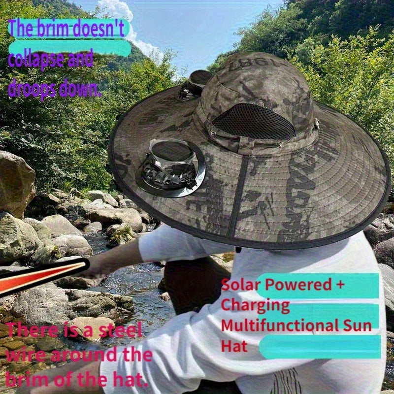 Solar-Powered Cooling Hat with Dual Fans