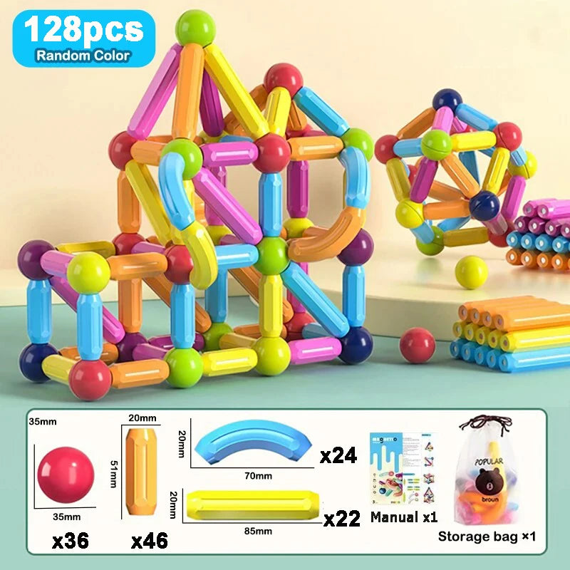 Magnetic Building Sticks and Balls Construction Set - 188 Pieces STEM Toy for Kids