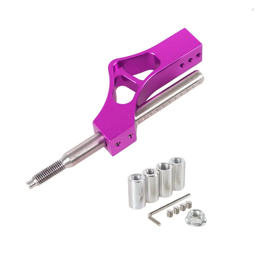 Pinkes verstellbares Schaltstößerkit für Auto mit Metallwelle und Befestigungsmaterial.