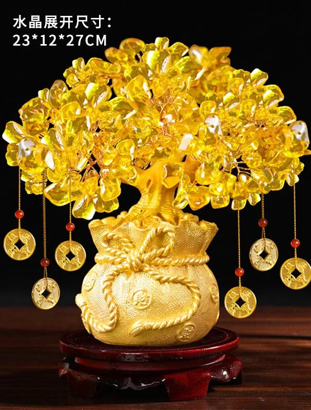 Golden Citrine Crystal Money Tree – Feng Shui Wealth Charm