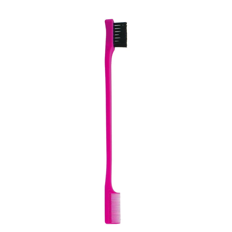 A pink 2-in-1 anti-static edge control brush and comb tool.