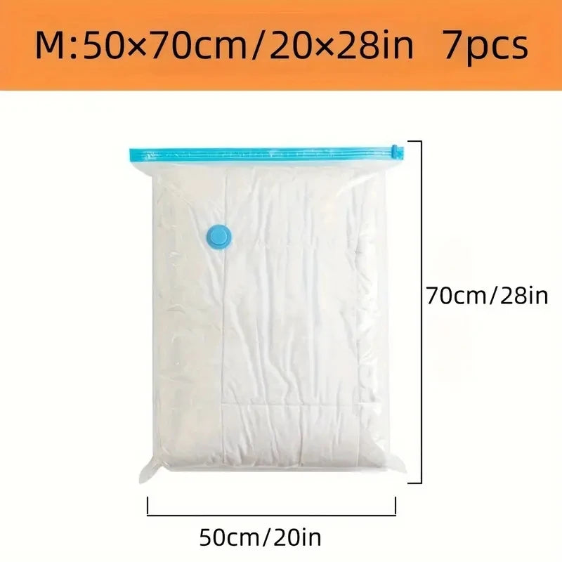 White vacuum compression bag for clothes or bedding, measuring 50x70cm (20x28in).