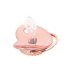 A pink crystal rhinestone pacifier chain clip set with a silicone nipple and ring.