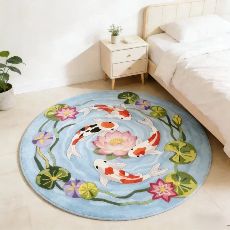 Round Non-Slip Koi Fish Pattern Plush Rug