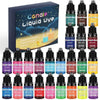 A kit of liquid candle dyes in various colors including green, brown, yellow, and purple for candle making