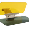A yellow anti-glare car sun visor extender with a night shield mounted on a dark green base.