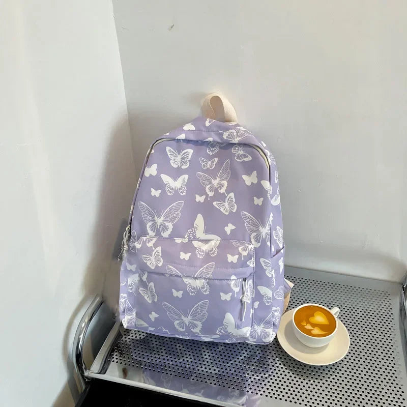 Butterfly Print Canvas Backpack for Women