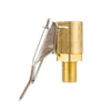 Brass tire inflator chuck with a quick-connect clip and threaded body.