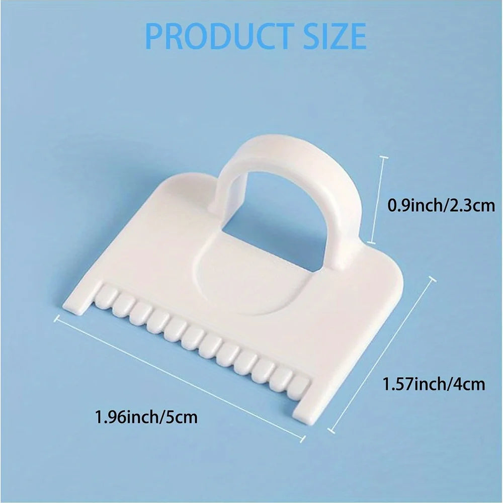 A white dual sewing guide template with teeth, shown against a light blue background.
