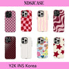 A collection of various pink and patterned phone cases for an iPhone, including polka dots, checkered designs, stripes, and f