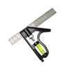 Adjustable combination square with spirit level in black and silver metal set