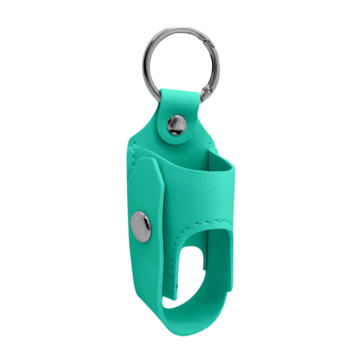 A teal protective PU leather inhaler case with a metal keyring attached.