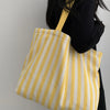 Striped Canvas Shoulder Tote Bag