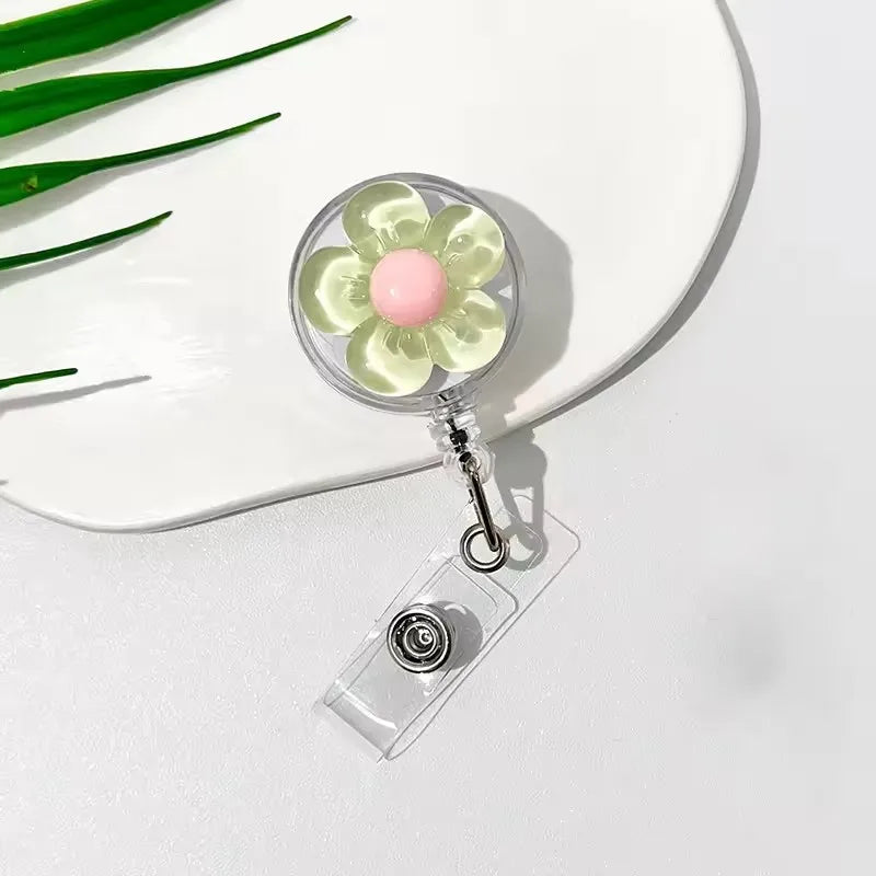 Floral Retractable Badge Reel with Clear ID Holder