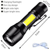 A black tactical LED flashlight with a bright yellow beam, featuring a pen clip design and super bright lens.