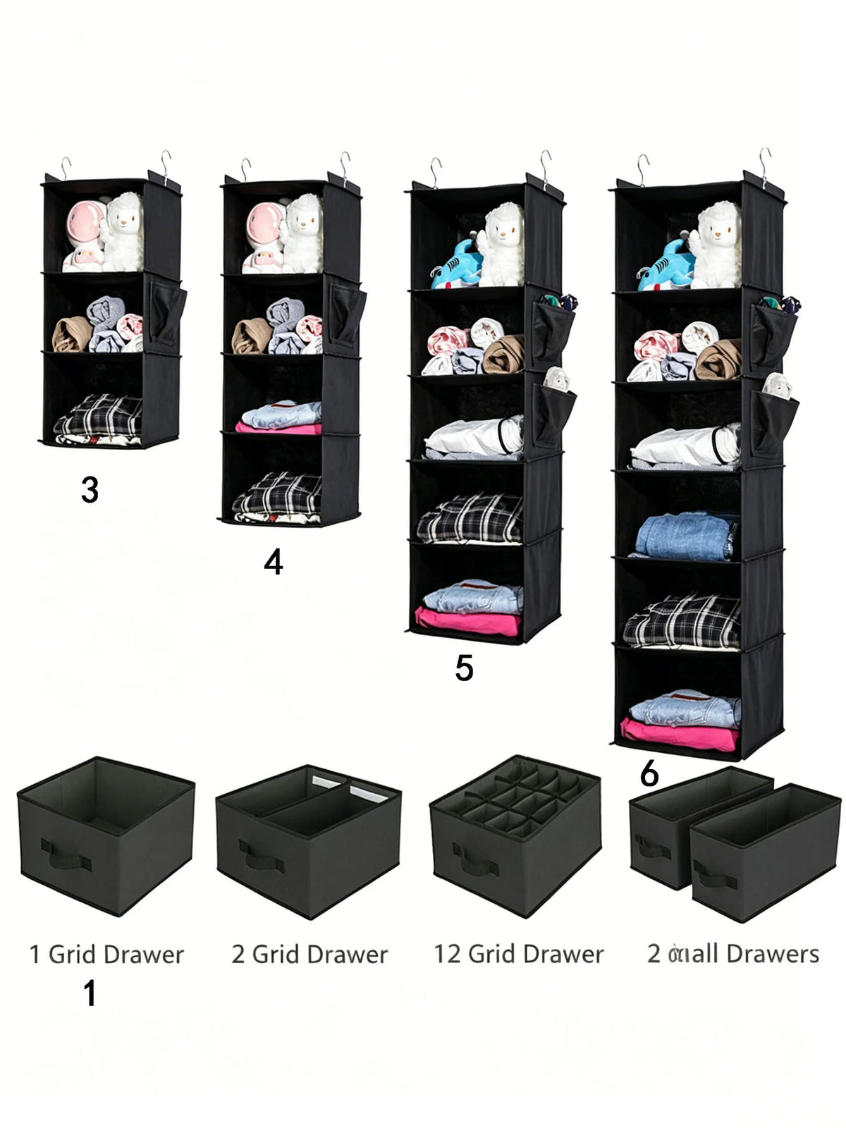 Foldable Hanging Closet Organizer with Multi-Tier Storage and Side Pockets