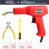 Red H50 heat fusion weld gun and plastic welding repair kit with various size staples