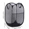 Black foldable laundry hamper with mesh netting, shown from above.