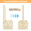 Two wooden storage crates with long handles are shown, demonstrating installation methods at the back or in the middle.