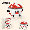 A white and red building block figurine shaped like a dessert, shown next to its packaging box.