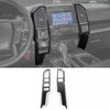 Carbon fiber grain center console trim cover for a Ford F-150 vehicle interior.