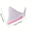 A pink reusable mesh laundry bag for delicates shown flat with dimensions.